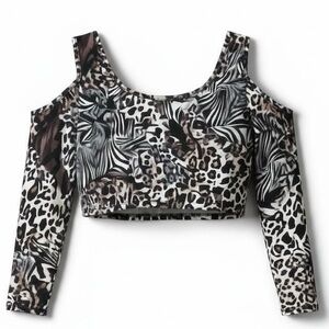 Animal Print Cold Shoulder Crop Top